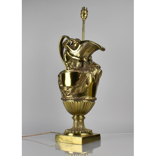 181 - After Sigisbert-Francois Michel Gilt Metal Lamp formed as Classical Ewer, Scrolled Twin Handles Surm... 