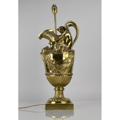 181 - After Sigisbert-Francois Michel Gilt Metal Lamp formed as Classical Ewer, Scrolled Twin Handles Surm... 