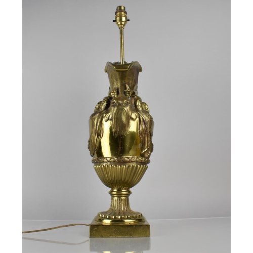 181 - After Sigisbert-Francois Michel Gilt Metal Lamp formed as Classical Ewer, Scrolled Twin Handles Surm... 