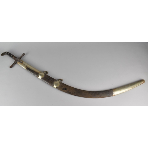 137 - A 19th Century Indo Persian Shamshir Sabre with Engraved Curved Blade, Studded Handle and Metal Cros... 