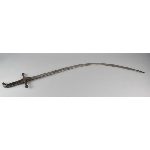 137 - A 19th Century Indo Persian Shamshir Sabre with Engraved Curved Blade, Studded Handle and Metal Cros... 