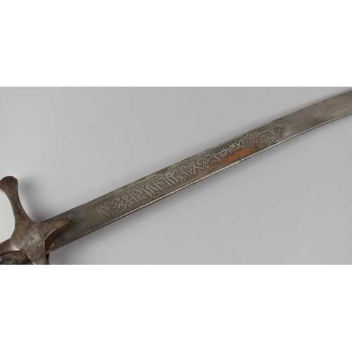 137 - A 19th Century Indo Persian Shamshir Sabre with Engraved Curved Blade, Studded Handle and Metal Cros... 