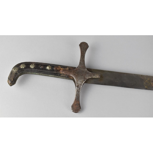 137 - A 19th Century Indo Persian Shamshir Sabre with Engraved Curved Blade, Studded Handle and Metal Cros... 