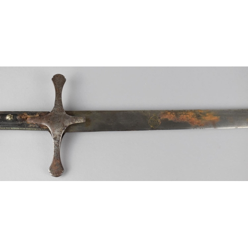 137 - A 19th Century Indo Persian Shamshir Sabre with Engraved Curved Blade, Studded Handle and Metal Cros... 