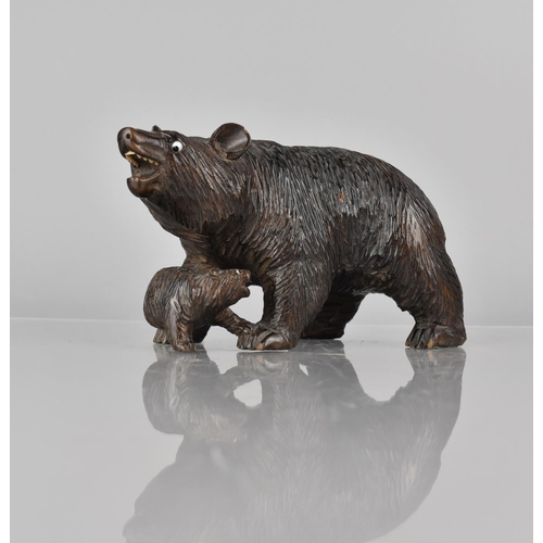 62 - A Black Forest Carved Study of Bear with Cub, Both with Glass Eyes