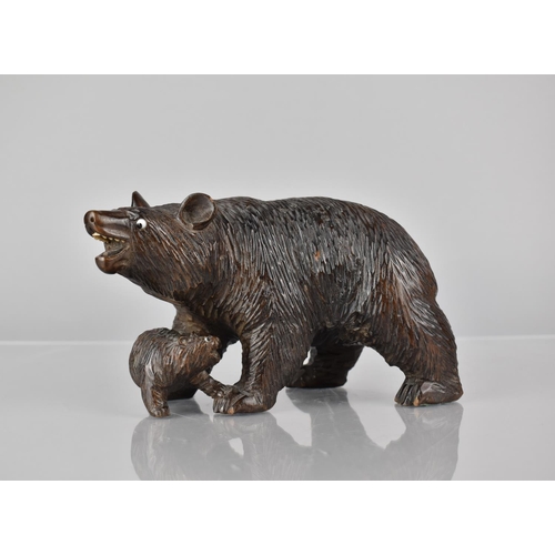 62 - A Black Forest Carved Study of Bear with Cub, Both with Glass Eyes