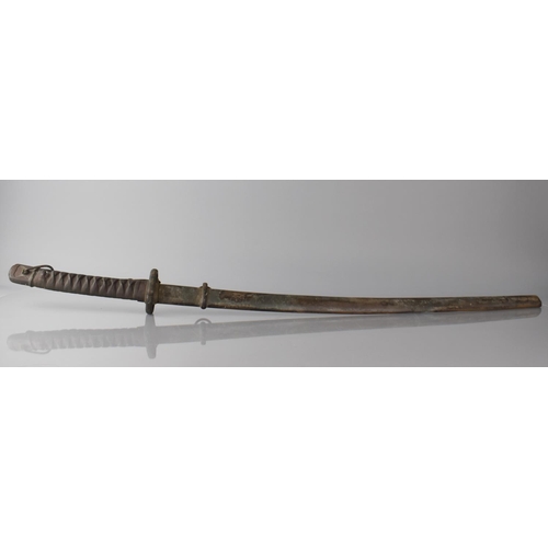 139 - A Japanese WWII Katana, The Blade Numbered 5333 Having Brass Sleeve and with Bound Shagreen Grip. St... 