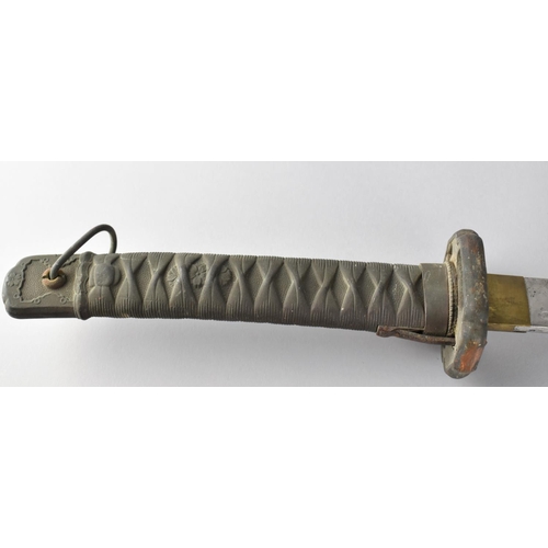 139 - A Japanese WWII Katana, The Blade Numbered 5333 Having Brass Sleeve and with Bound Shagreen Grip. St... 