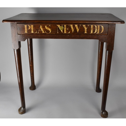 58 - An 18th Century George III Welsh Oak Side Table with a Plank Top over a Single Sign Written Drawer '... 