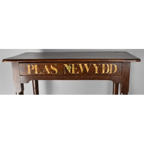 58 - An 18th Century George III Welsh Oak Side Table with a Plank Top over a Single Sign Written Drawer '... 