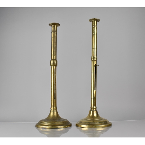 188 - A Large Pair of 18th/19th Century Cellarman Brass Candlesticks with Ejector Handles on Circular Base... 