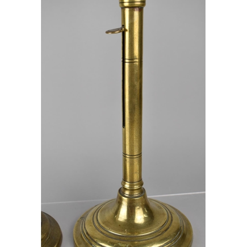 188 - A Large Pair of 18th/19th Century Cellarman Brass Candlesticks with Ejector Handles on Circular Base... 