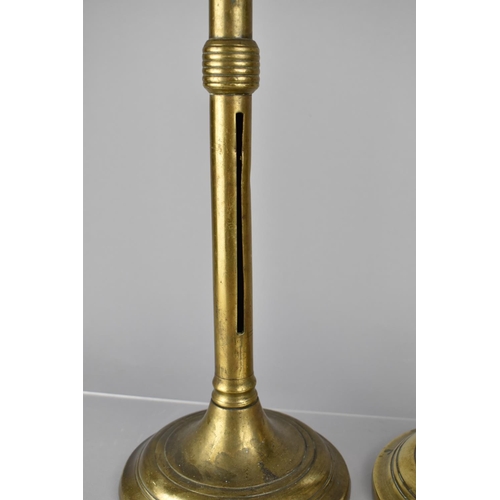 188 - A Large Pair of 18th/19th Century Cellarman Brass Candlesticks with Ejector Handles on Circular Base... 