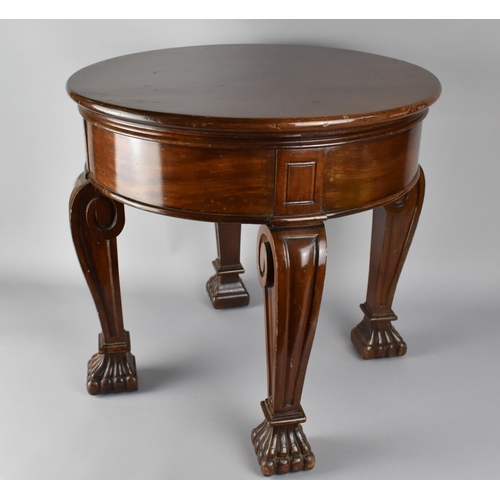 490 - An Early 20th Century Low Drum table with a Solid Top Supported on Stylised Cabriole Legs and Claw F... 