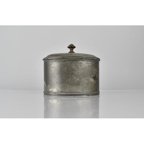 193 - An Early Continental Oval Pewter Lidded Tobacco Box with Inner Lead Weight or Press, 15cms Wide