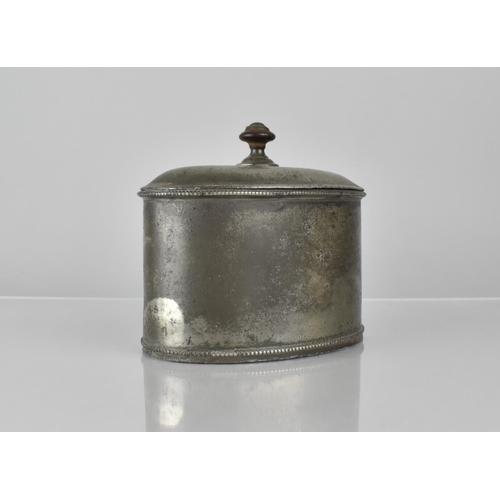 193 - An Early Continental Oval Pewter Lidded Tobacco Box with Inner Lead Weight or Press, 15cms Wide