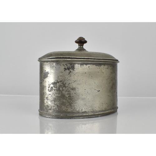 193 - An Early Continental Oval Pewter Lidded Tobacco Box with Inner Lead Weight or Press, 15cms Wide