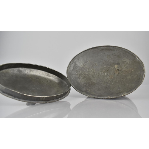 193 - An Early Continental Oval Pewter Lidded Tobacco Box with Inner Lead Weight or Press, 15cms Wide