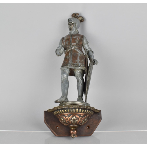 174 - A Continental, Possibly French, Pewter Figure of Knight in Armour Set on Copper, Brass and Wooden Br... 