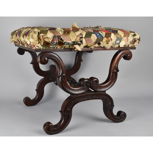 98 - An Early 19th Century William IV Carved Rosewood X Frame Stool with Geometric Patchwork Upholstered ... 