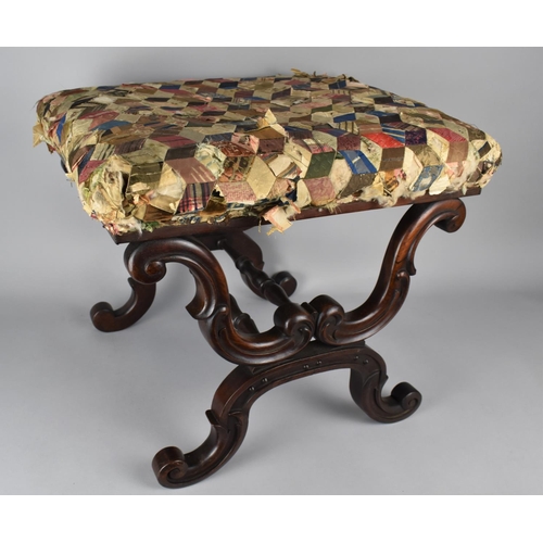 98 - An Early 19th Century William IV Carved Rosewood X Frame Stool with Geometric Patchwork Upholstered ... 