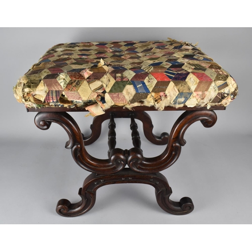 98 - An Early 19th Century William IV Carved Rosewood X Frame Stool with Geometric Patchwork Upholstered ... 