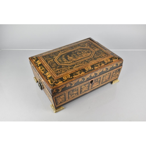 17 - A 19th Century Lacquered Chinoiserie Work Box with Ormolu Bracket Feet, Hinged Lid to Removable Tray... 