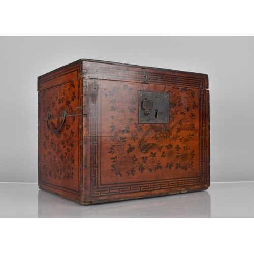 19 - A 19th Century Oriental Table Casket with Wire Carrying Handles and Stained and Lacquered Decoration... 