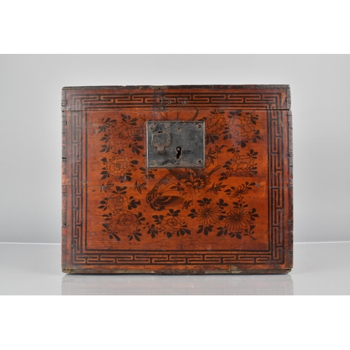 19 - A 19th Century Oriental Table Casket with Wire Carrying Handles and Stained and Lacquered Decoration... 