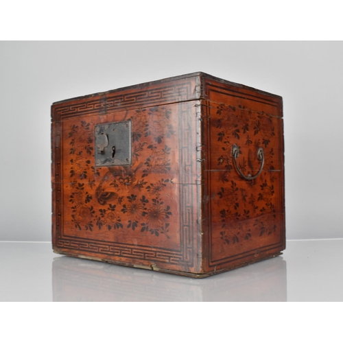 19 - A 19th Century Oriental Table Casket with Wire Carrying Handles and Stained and Lacquered Decoration... 