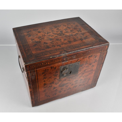 19 - A 19th Century Oriental Table Casket with Wire Carrying Handles and Stained and Lacquered Decoration... 