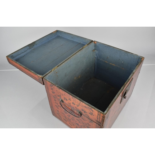 19 - A 19th Century Oriental Table Casket with Wire Carrying Handles and Stained and Lacquered Decoration... 