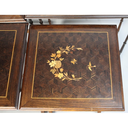 158 - A Rosewood Quartetto Nest of Four Tables with Turned Spindle Supports and Inlaid Tops