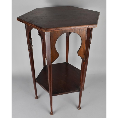 492 - Ab Edwardian Mahogany Hexagonal Table with Stretcher Shelf