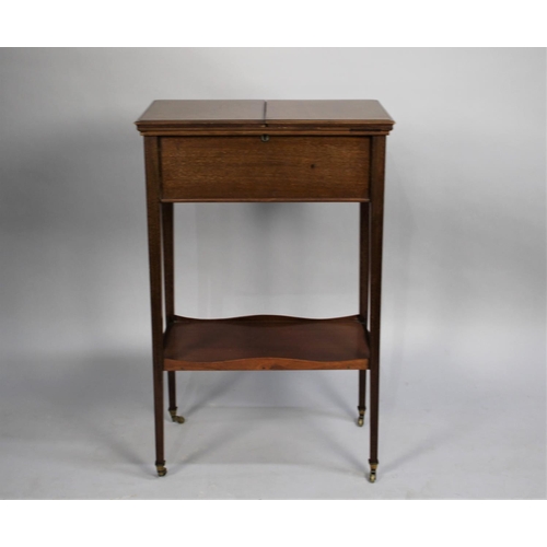 157 - An Edwardian Mahogany Lift Top Two Division Sewing Box on Tapering Square Supports with Stretcher an... 