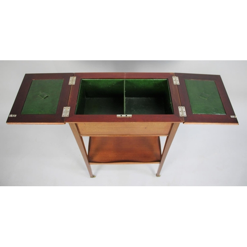 157 - An Edwardian Mahogany Lift Top Two Division Sewing Box on Tapering Square Supports with Stretcher an... 