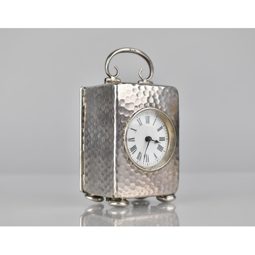 233 - A Victorian Silver Miniature Carriage Clock, Birmingham 1900, The Case of Hammered Form with White E... 