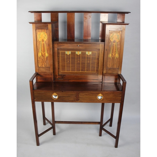 164 - An Arts and Crafts Mahogany Inlaid Secretaire c.1900 by George Montague Ellwood (1875-1955) for J. S... 