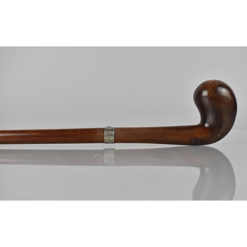 167 - A Late 19th/Early 20th Century Sunday Morning Golf Stick with White Metal Collar in the Form of a Be... 