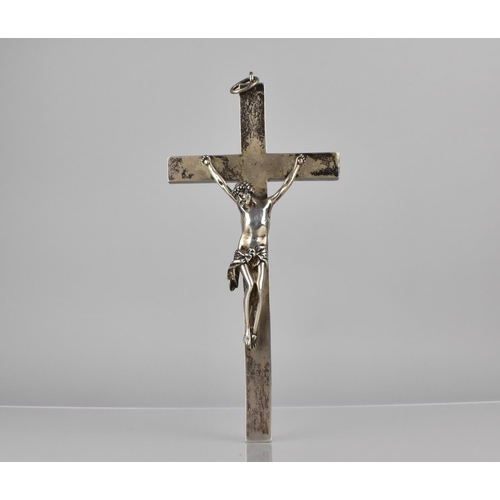 235 - A Late 19th Century Continental White Metal Crucifix, Unmarked but Believed to Be Silver, 32cms High