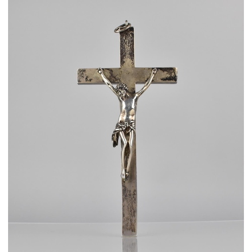 235 - A Late 19th Century Continental White Metal Crucifix, Unmarked but Believed to Be Silver, 32cms High