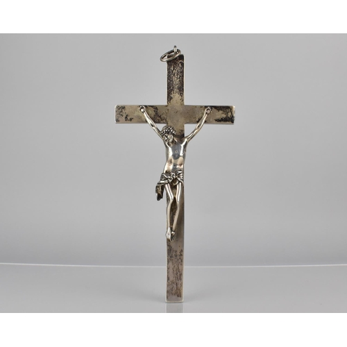 235 - A Late 19th Century Continental White Metal Crucifix, Unmarked but Believed to Be Silver, 32cms High