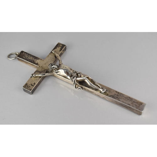 235 - A Late 19th Century Continental White Metal Crucifix, Unmarked but Believed to Be Silver, 32cms High