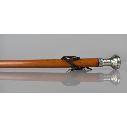 169 - A Malacca Walking Cane with White Metal (Probably Silver) Top Engraved, Monogrammed and Inscribed 'W... 