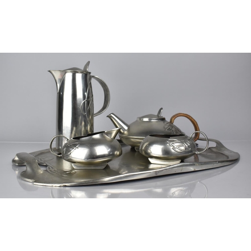 161 - Archibald Knox for Liberty and Co., A Tudric Pewter Five Piece Tea Service, Model 0231, To Comprise ... 