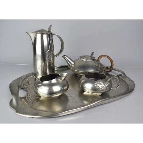 161 - Archibald Knox for Liberty and Co., A Tudric Pewter Five Piece Tea Service, Model 0231, To Comprise ... 