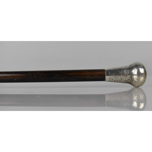 170 - An Ebonized Silver Topped Walking Cane, London 1921, 87cms Long, Impact Damage to Silver Top