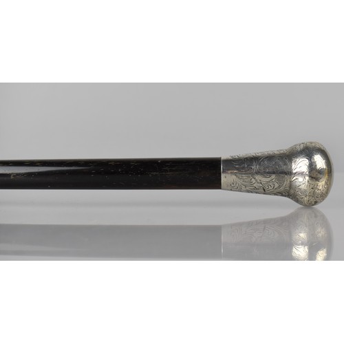 170 - An Ebonized Silver Topped Walking Cane, London 1921, 87cms Long, Impact Damage to Silver Top