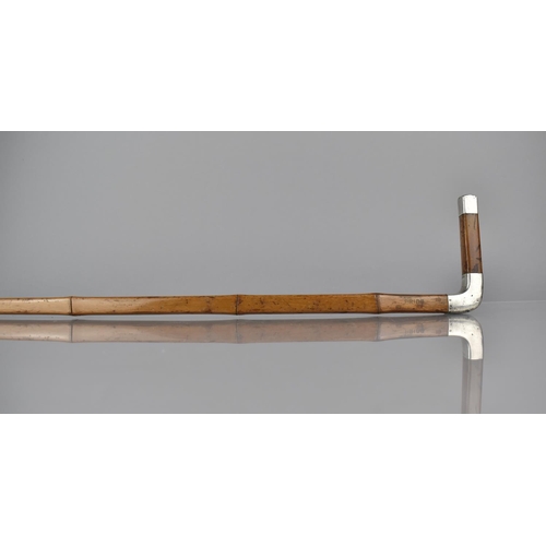 171 - A Faux Bamboo Walking Stick of Square Section with White Metal Mounts, One Monogrammed The Other Ins... 