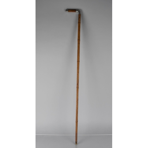 171 - A Faux Bamboo Walking Stick of Square Section with White Metal Mounts, One Monogrammed The Other Ins... 